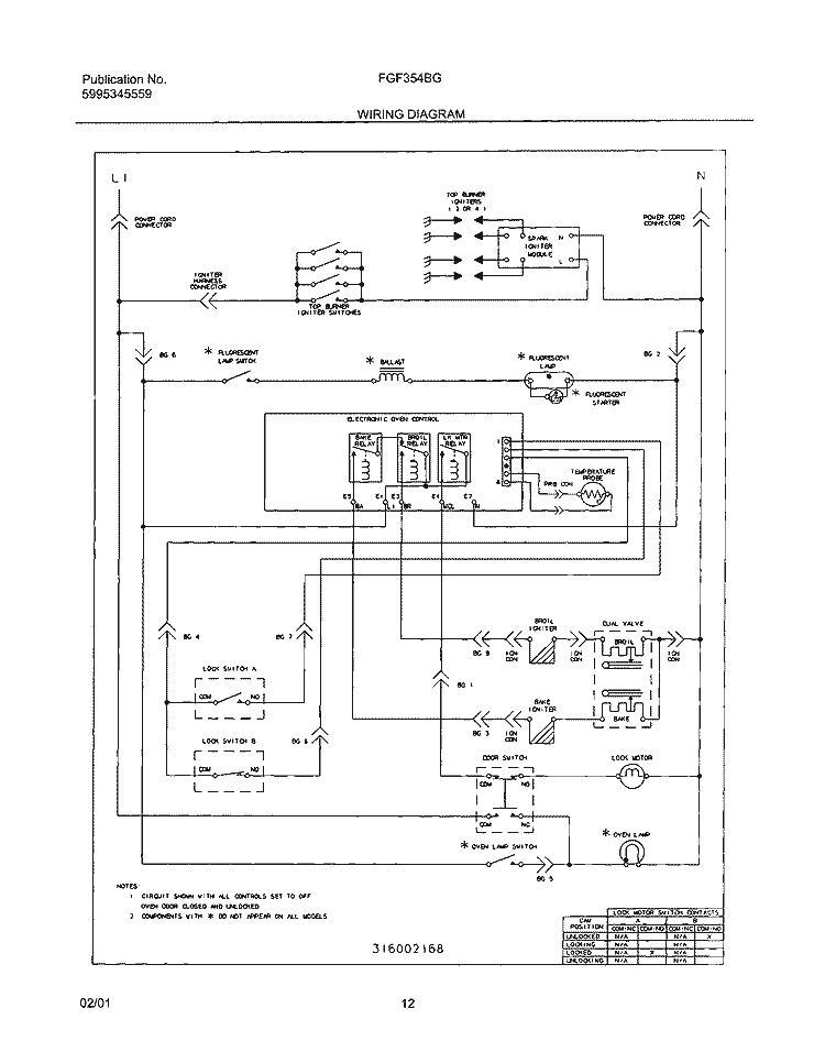 WIRING DIAGRAM Diagram and Parts List for FGF354BGWF  Frigidaire Range