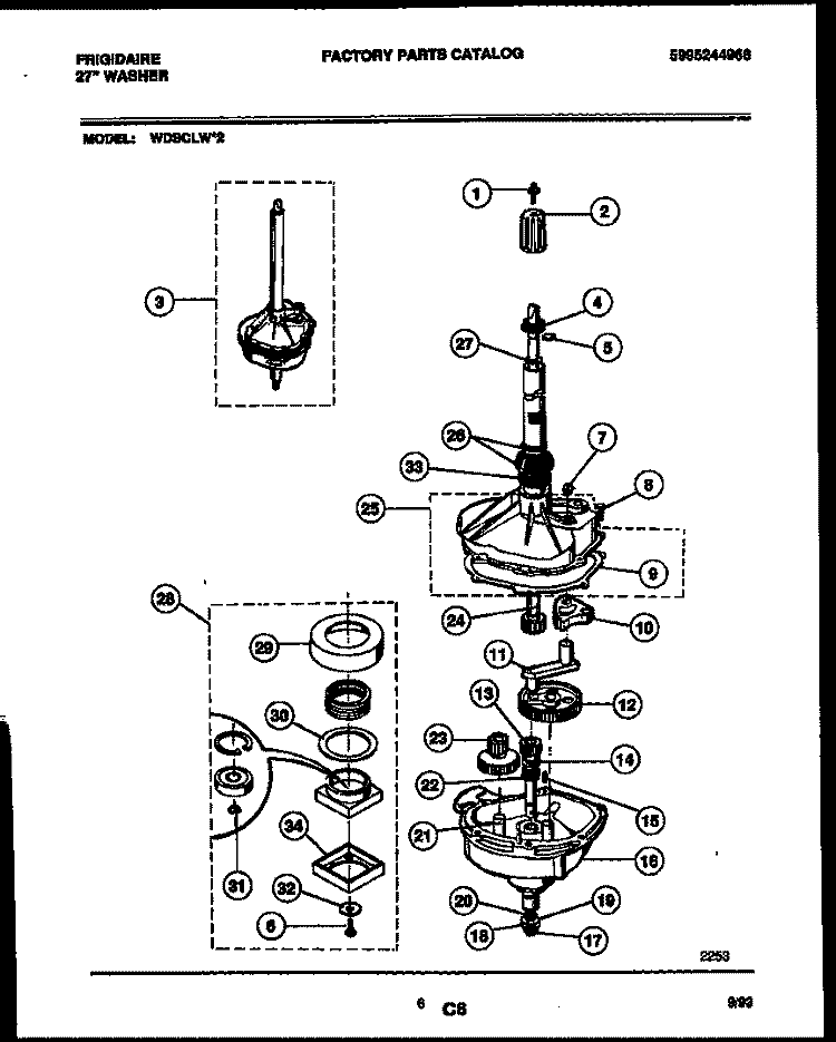 TRANSMISSION PARTS Diagram and Parts List for WDSCLW2  Frigidaire Washer