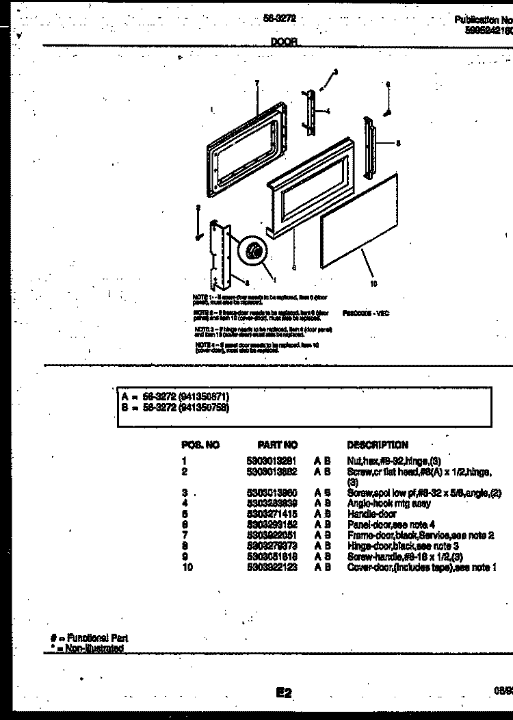 DOOR PARTS Diagram and Parts List for 56-3272-10-02  Tappan Microwave
