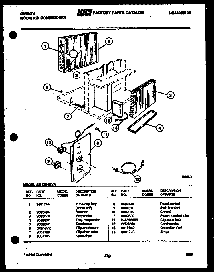 ELECTRICAL PARTS Diagram and Parts List for AM12E4EVA  Gibson Air Conditioner