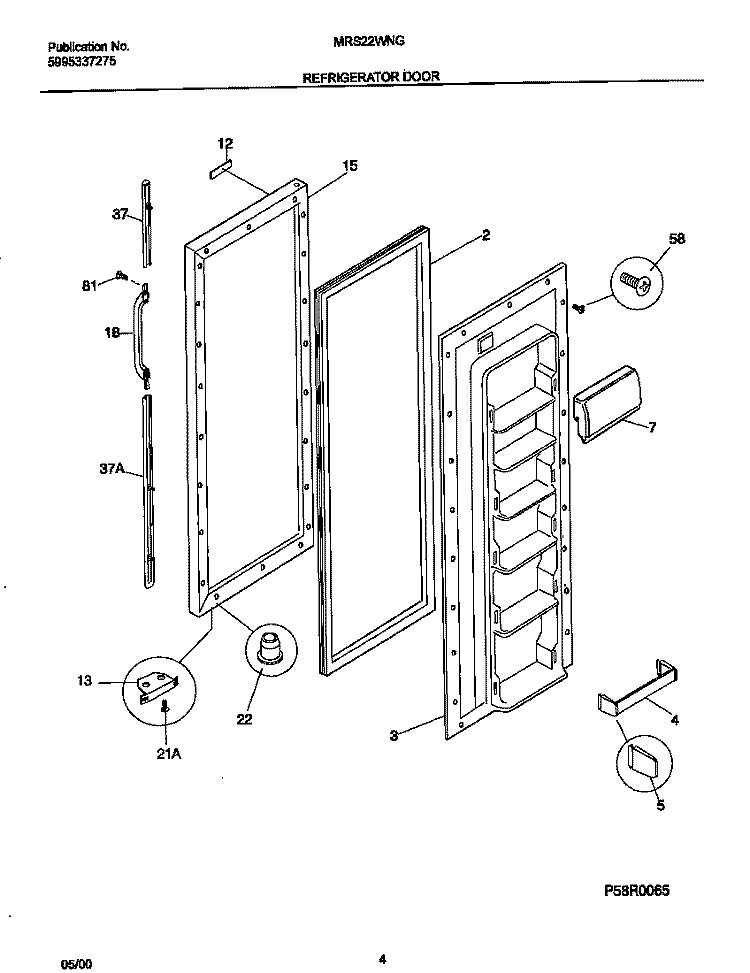REF DOOR Diagram and Parts List for MRS22WNGW4  Uni Refrigerator