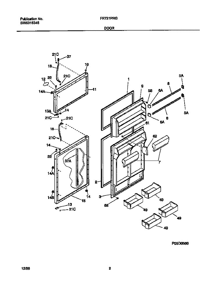 DOOR Diagram and Parts List for FRT21PRGW1  Frigidaire Refrigerator