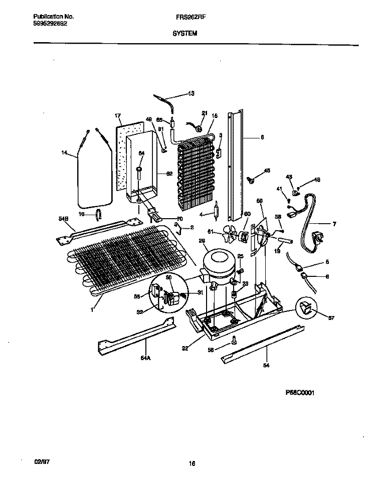 SYSTEM Diagram and Parts List for FRS26ZRFW1  Frigidaire Refrigerator