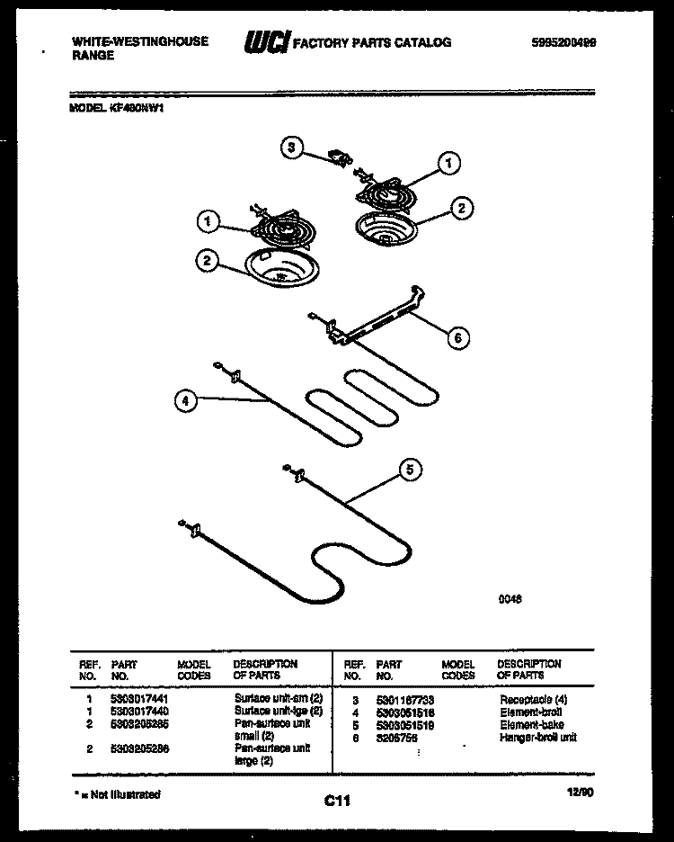 BROILER PARTS Diagram and Parts List for KF480NW1  Frigidaire Range