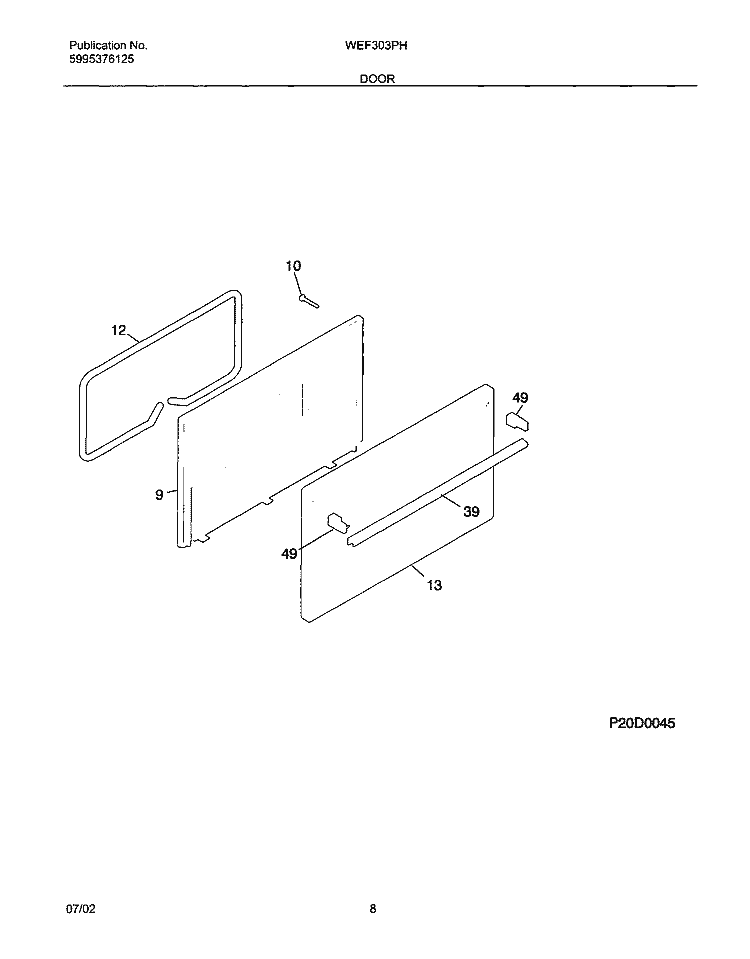 DOOR Diagram and Parts List for WEF303PHDB  Westinghouse Range