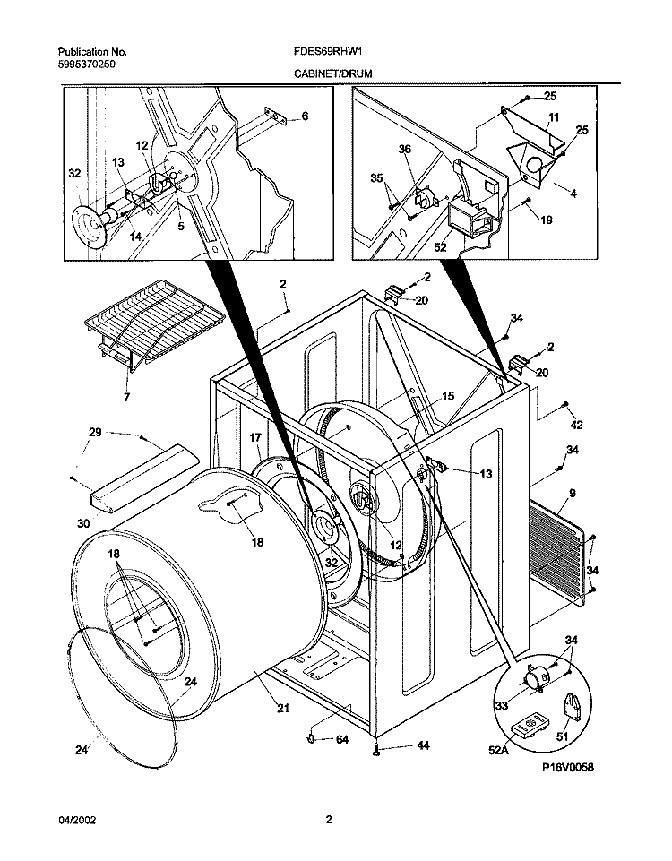 DRY CAB, HEATER Diagram and Parts List for FDES69RHW1  Frigidaire Dryer