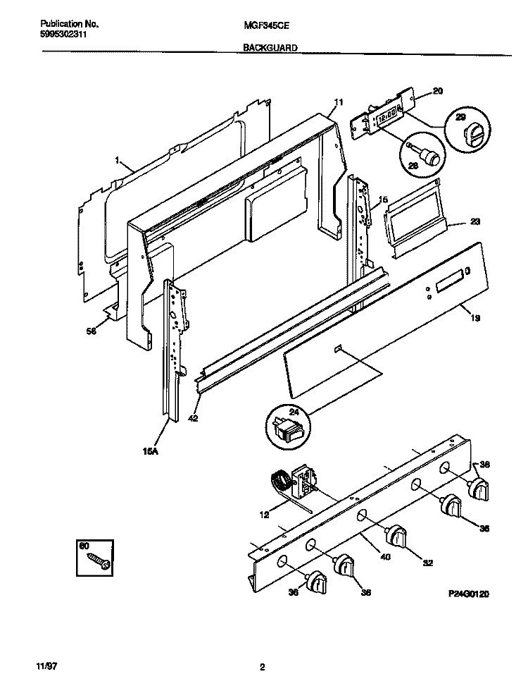 BACKGUARD Diagram and Parts List for MGF345CESE  Frigidaire Range