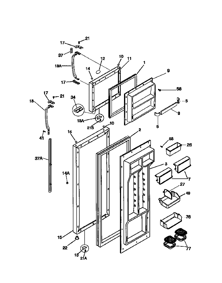DOOR Diagram and Parts List for FRT20NGCB0  Frigidaire Refrigerator