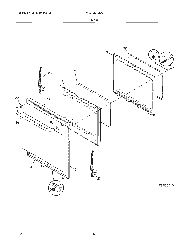 DOOR Diagram and Parts List for WGF350ESA  Westinghouse Range