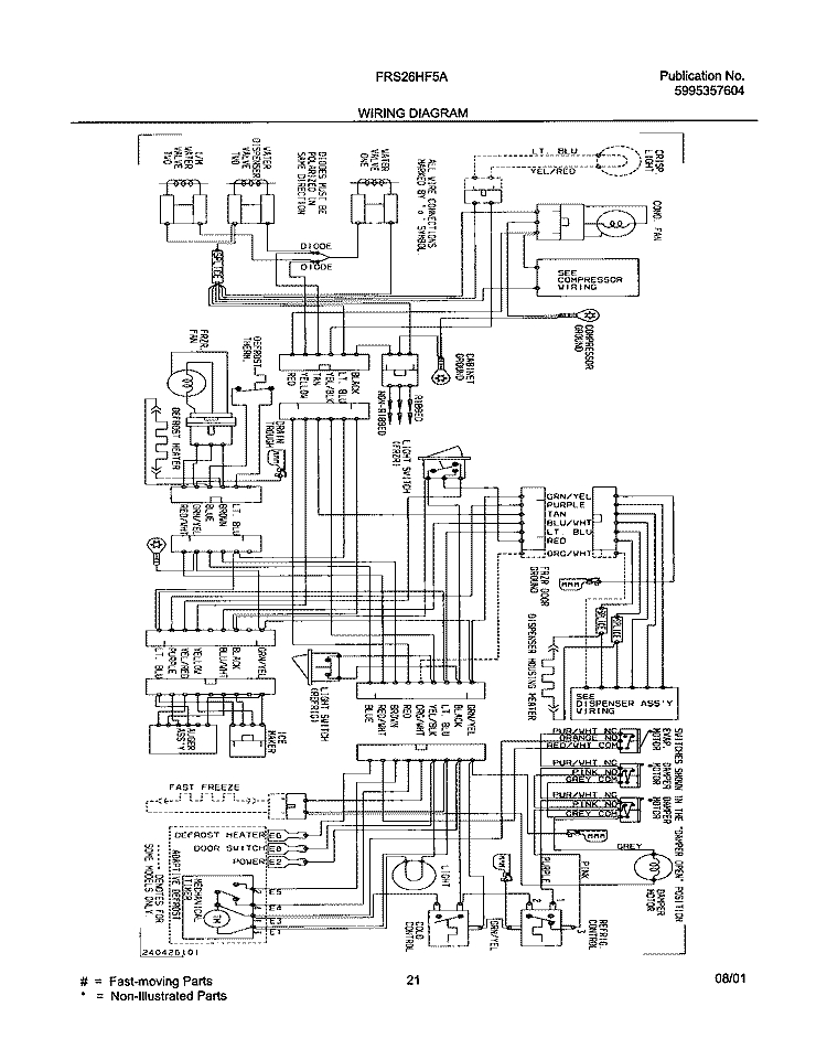 WIRING DIAGRAM Diagram and Parts List for FRS26HF5AQ0  Frigidaire Refrigerator