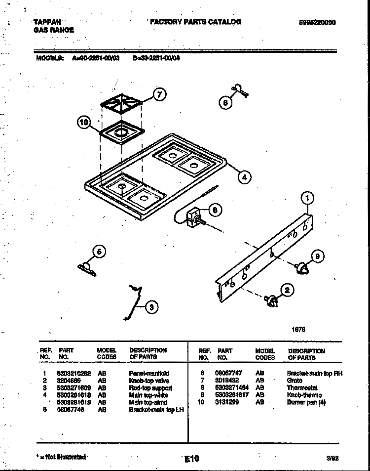 COOKTOP PARTS Diagram and Parts List for 30-2251-00-03  Tappan Range