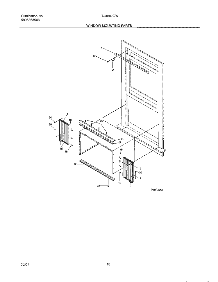 WINDOW MOUNTING Diagram and Parts List for FAC084K7A2  Frigidaire Air Conditioner