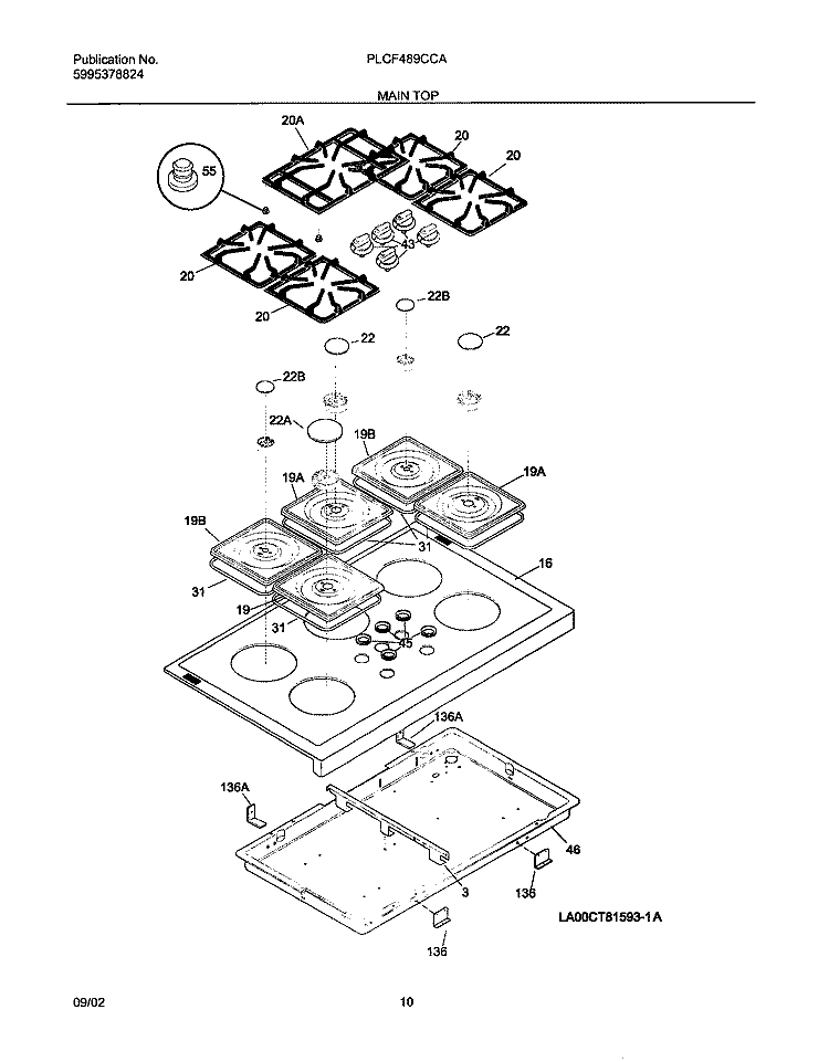 MAINTOP Diagram and Parts List for PLCF489CCA  Frigidaire Range