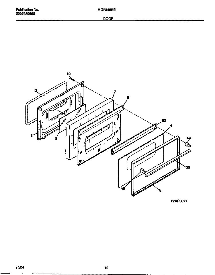 DOOR Diagram and Parts List for MGF345BEDB  Frigidaire Range