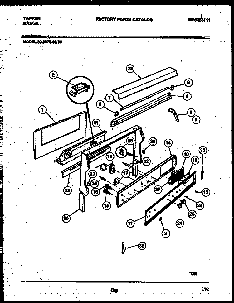 BACKGUARD Diagram and Parts List for 30-3979-00-08  Tappan Range