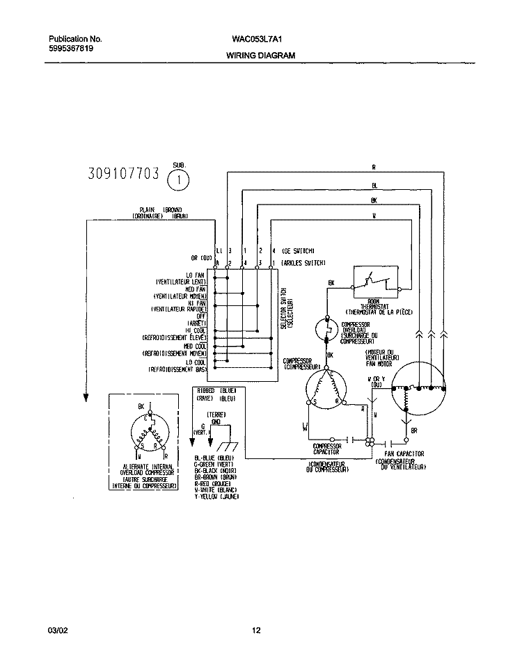 WIRING DIAGRAM Diagram and Parts List for WAC053L7A1  Westinghouse Air Conditioner