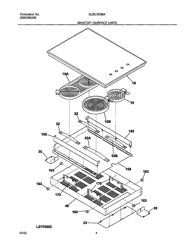 MAIN TOP Diagram and Parts List for GLEC30S8ABB  Frigidaire Cooktop