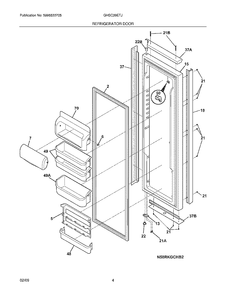 REFRIGERATOR DOOR Diagram and Parts List for GHSC39ETJB3  Frigidaire Refrigerator