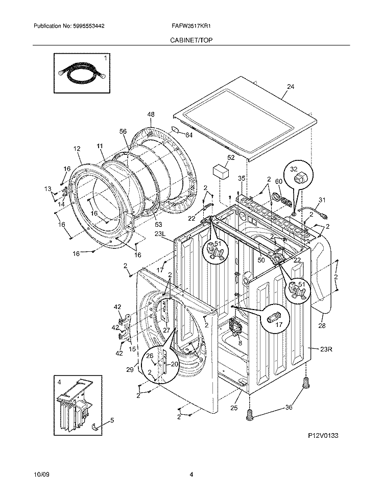 CABINET/TOP Diagram and Parts List for FAFW3517KR1  Frigidaire Washer
