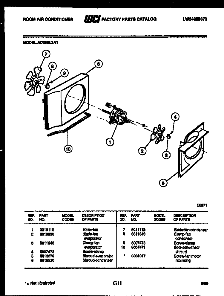AIR HANDLING PARTS Diagram and Parts List for AC08EL1A1  Frigidaire Air Conditioner