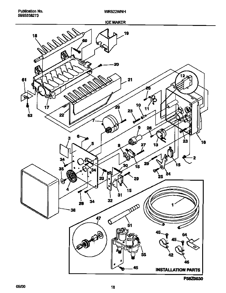 ICE MAKER Diagram and Parts List for WRS22WNHW4  Frigidaire Refrigerator