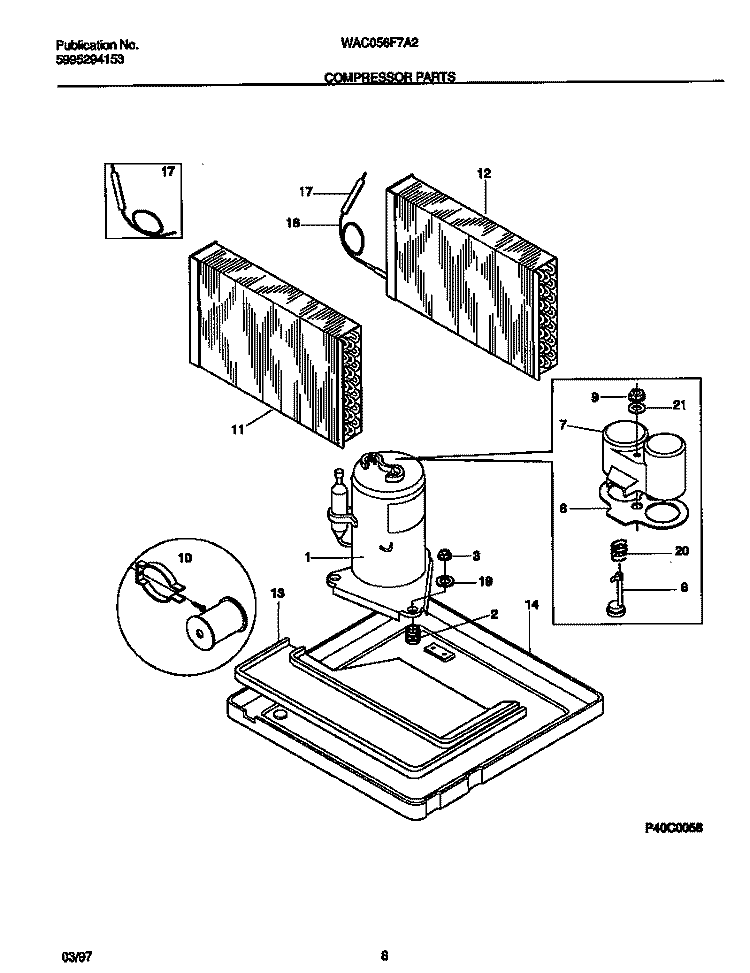 COMPRESSOR PARTS Diagram and Parts List for WAC056F7A2  Frigidaire Air Conditioner