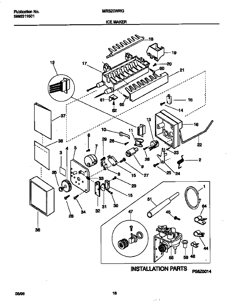 ICE MAKER Diagram and Parts List for MRS20WRGD0  Frigidaire Refrigerator