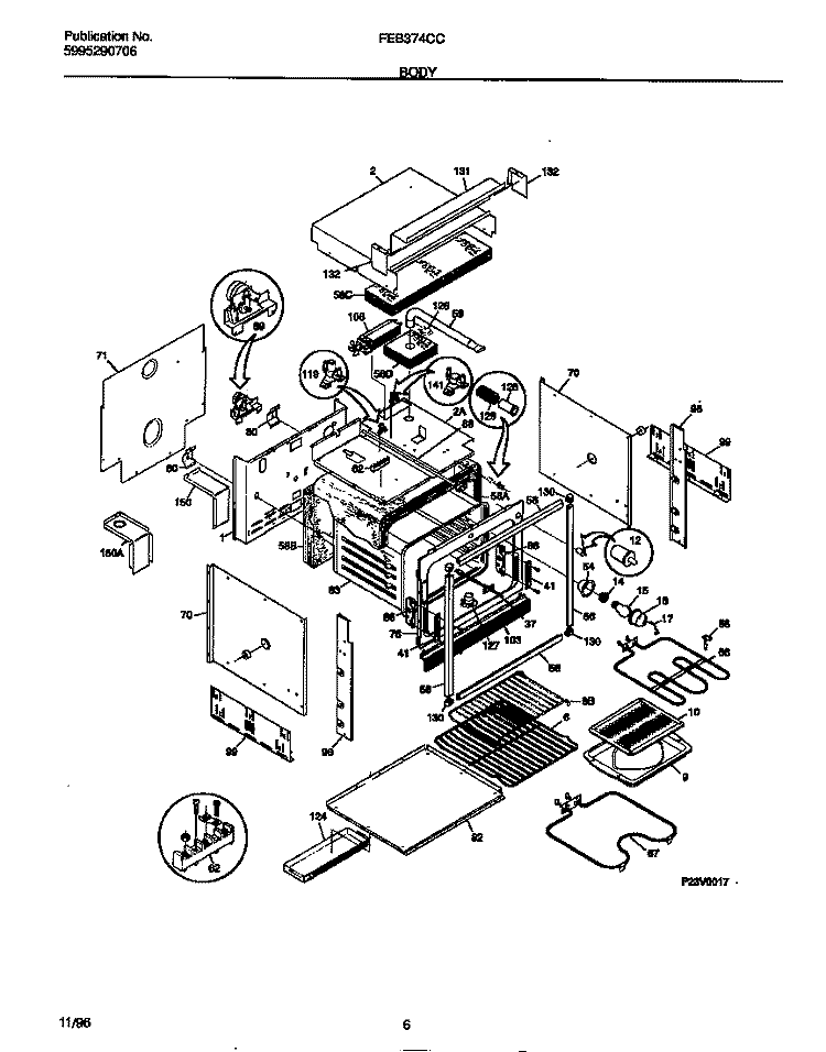 DOOR Diagram and Parts List for FEB374CCBD  Frigidaire Wall Oven