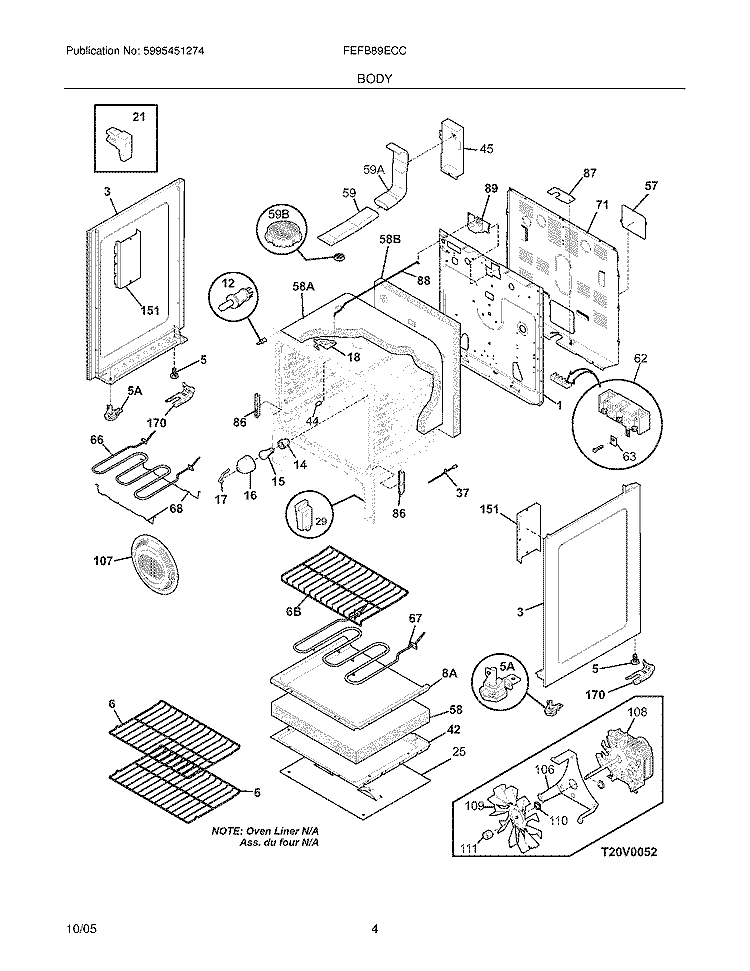 BODY Diagram and Parts List for FEFB89ECC  Frigidaire Range