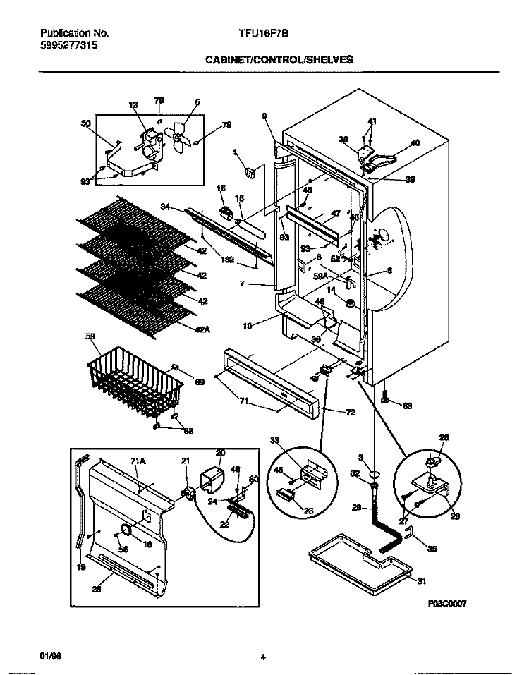 CABINET / CONTROL / SHELVES Diagram and Parts List for TFU16F7BW2  Tappan Freezer
