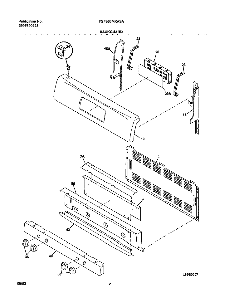 BACKGUARD Diagram and Parts List for FGF363MXASA  Frigidaire Range