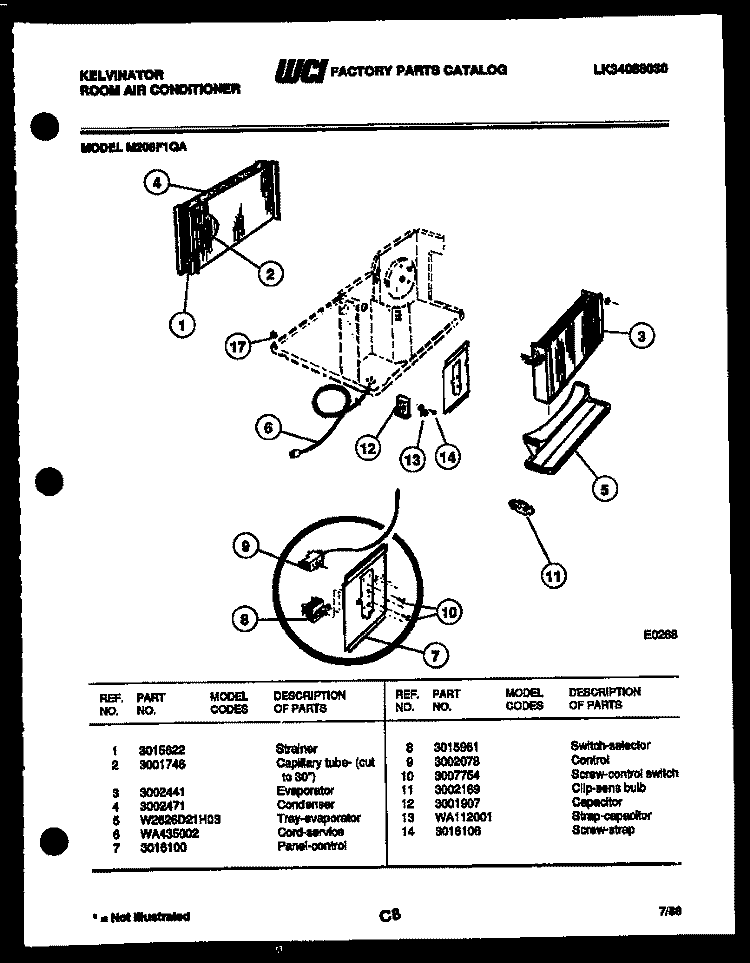 ELECTRICAL PARTS Diagram and Parts List for M208F1QA  Kelvinator Air Conditioner
