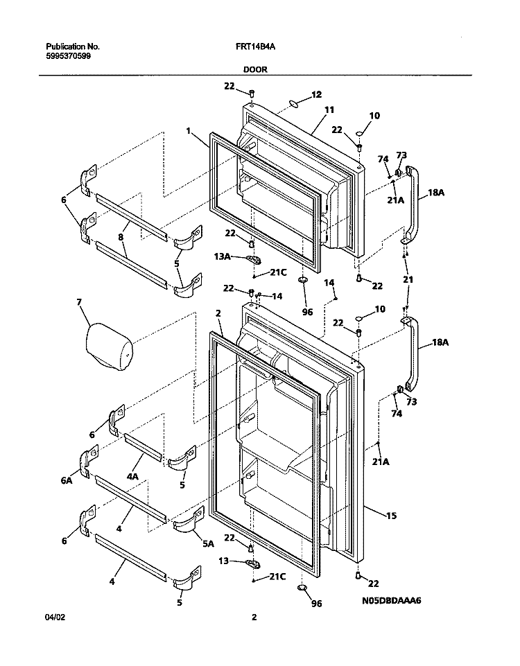 DOORS Diagram and Parts List for FRT14B4AZ1  Frigidaire Refrigerator