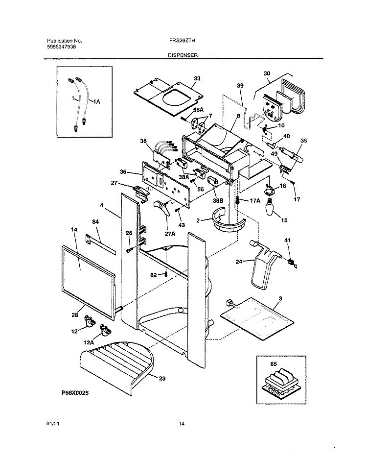 ICE DISPENSER Diagram and Parts List for FRS26ZTHD5  Frigidaire Refrigerator