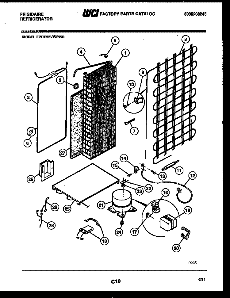 SYSTEM AND AUTOMATIC DEFROST PARTS Diagram and Parts List for FPCE22VWPL0  Frigidaire Refrigerator