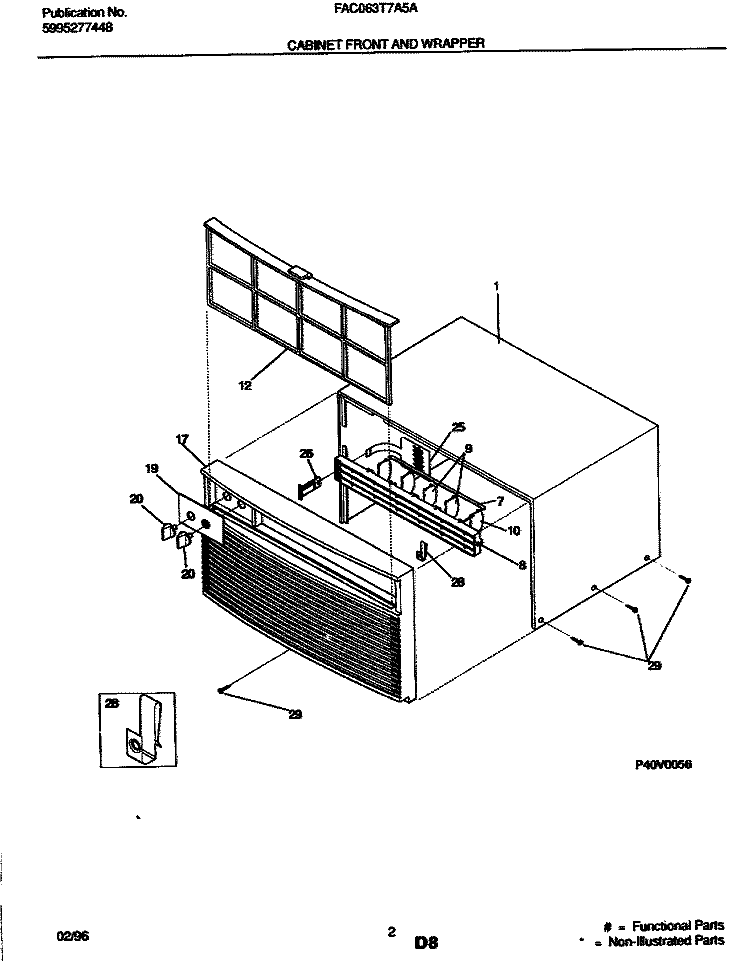 CABINET FRONT AND WRAPPER Diagram and Parts List for FAC063T7A5A  Frigidaire Air Conditioner
