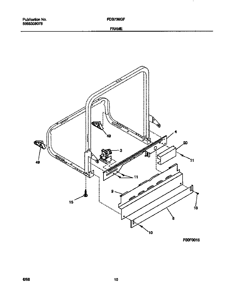 FRAME Diagram and Parts List for FDB736GFR4  Frigidaire Dishwasher