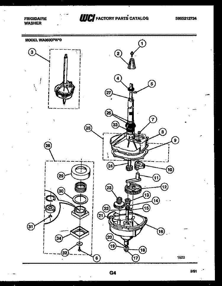 TRANSMISSION PARTS Diagram and Parts List for WA8600PW0  Frigidaire Washer