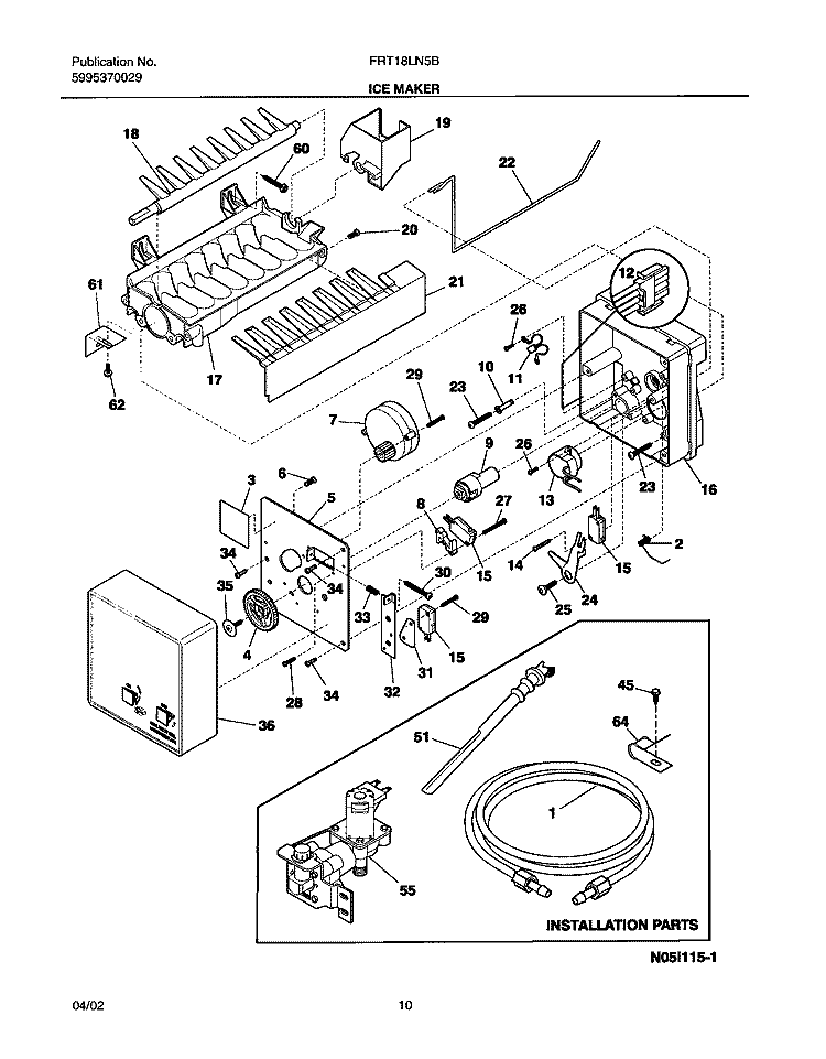 ICE MAKER Diagram and Parts List for FRT18LN5BQ0  Frigidaire Refrigerator
