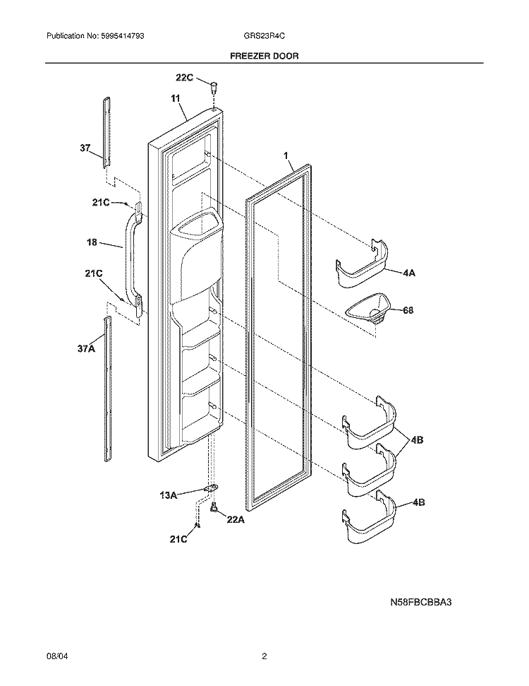 FREEZER DOOR Diagram and Parts List for GRS23R4CQ5  Gibson Refrigerator