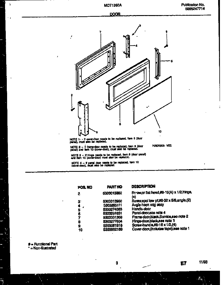 DOOR PARTS Diagram and Parts List for MCT1380A2  Frigidaire Microwave