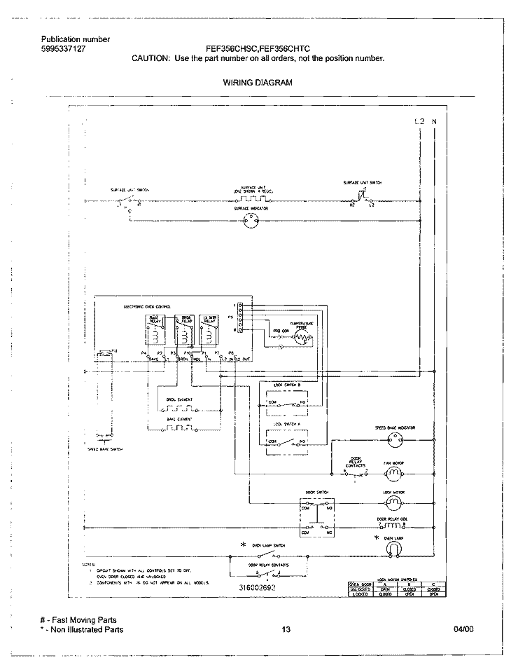 WIRING DIAGRAM Diagram and Parts List for FEF356CHTC  Frigidaire Range