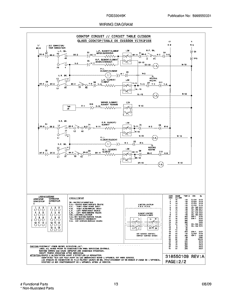 WIRING DIAGRAM Diagram and Parts List for FGES3045KWA  Frigidaire Range