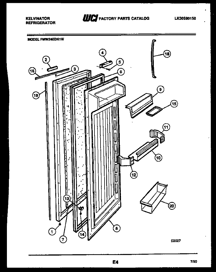 REFRIGERATOR DOOR PARTS Diagram and Parts List for FMW240DN1F  Kelvinator Refrigerator