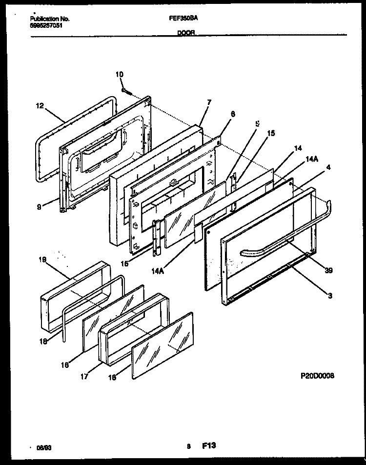 DOOR PARTS Diagram and Parts List for FEF350BAWB  Frigidaire Range