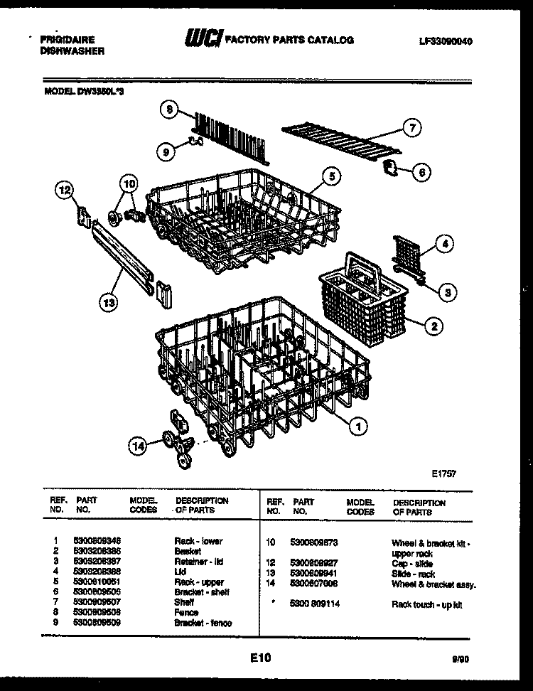 RACKS AND TRAYS Diagram and Parts List for DW3350LW3  Frigidaire Dishwasher