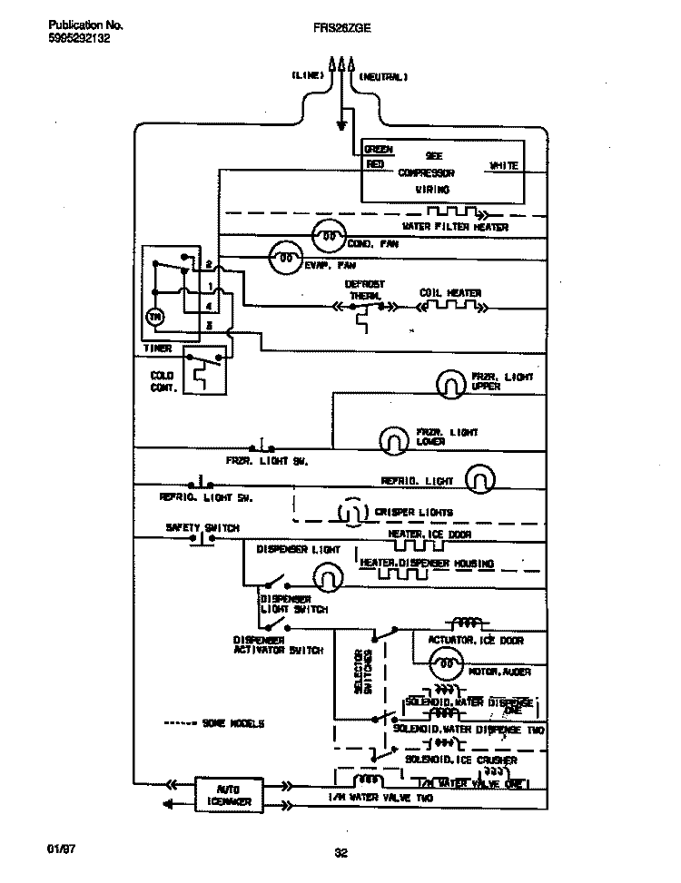 WIRING DIAGRAM Diagram and Parts List for FRS26ZGEW3  Frigidaire Refrigerator