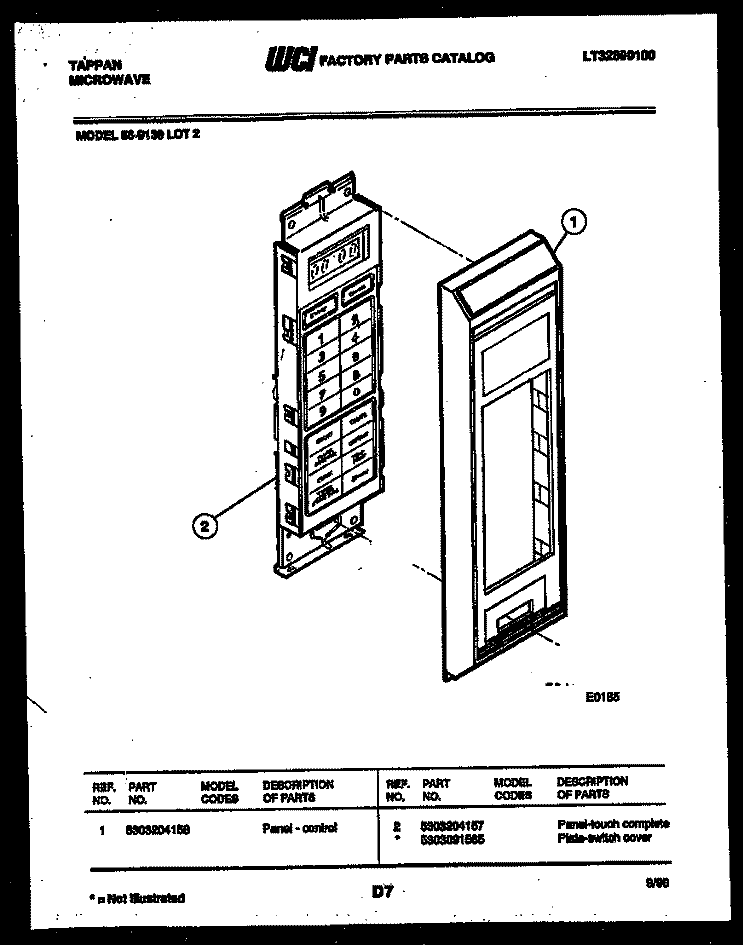 CONTROL PANEL Diagram and Parts List for 56-9139-10-02  Tappan Microwave
