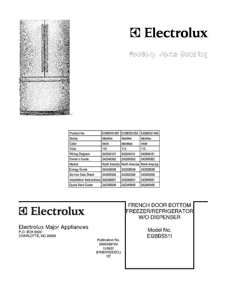 COVER Diagram and Parts List for EI28BS51IS5  Electrolux Refrigerator