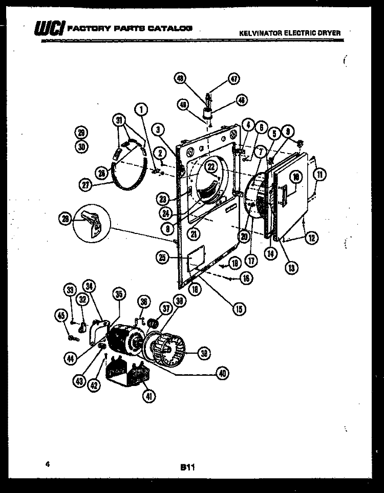 CABINET FRONT, MOTOR AND BLOWER Diagram and Parts List for DES100CD1  Kelvinator Dryer